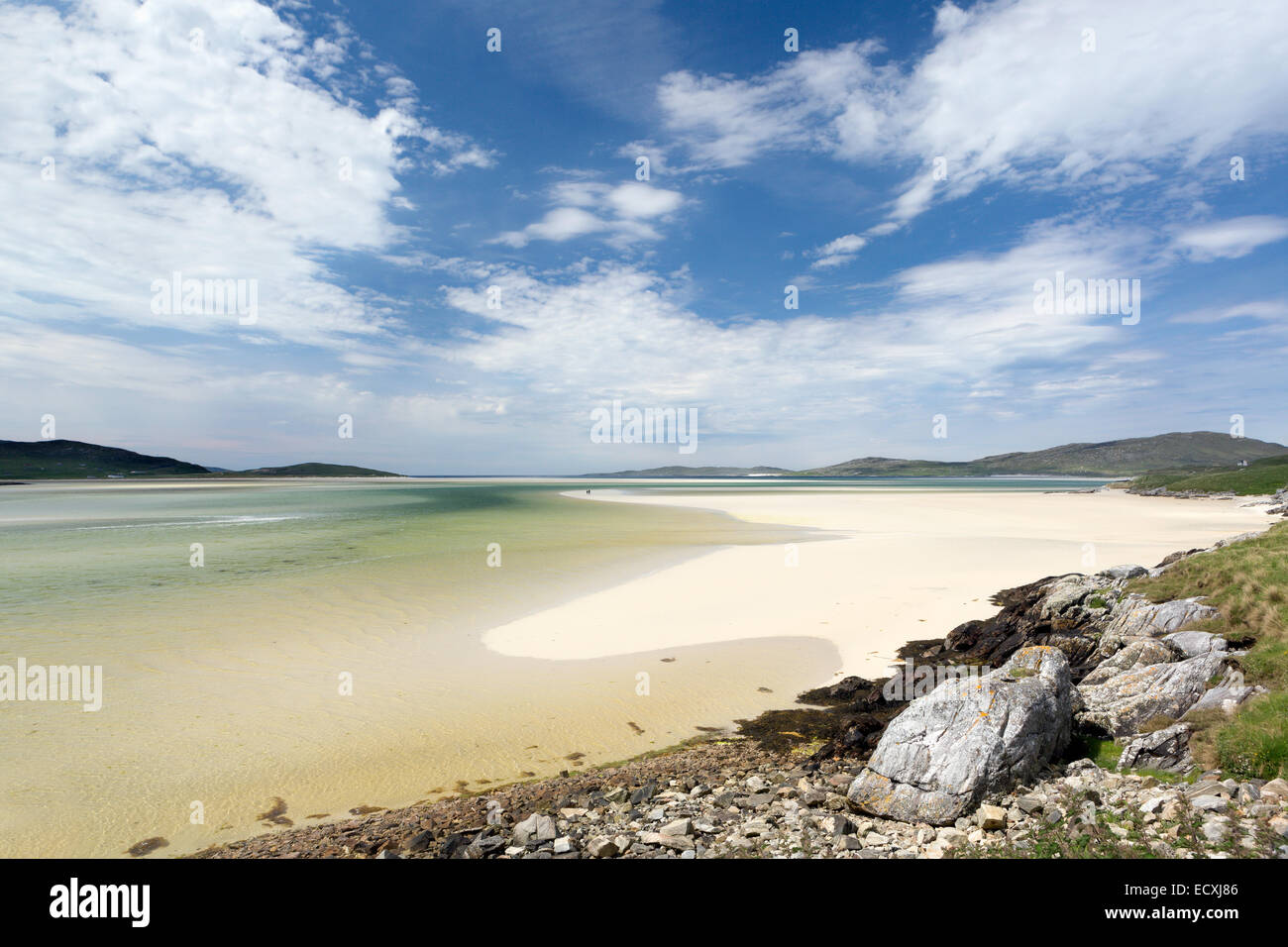 Green and turquoise colors at low tide on Luskentyre beach on the Isle of Harris, Outer Hebrides, Scotland Stock Photo