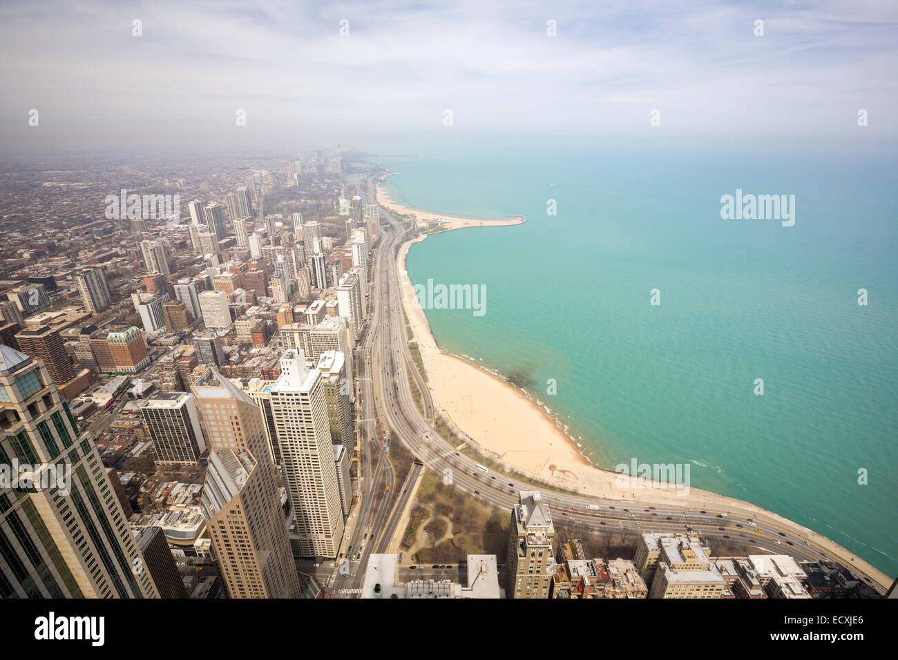 Aerial view of Chicago city and Lake Michigan Stock Photo - Alamy