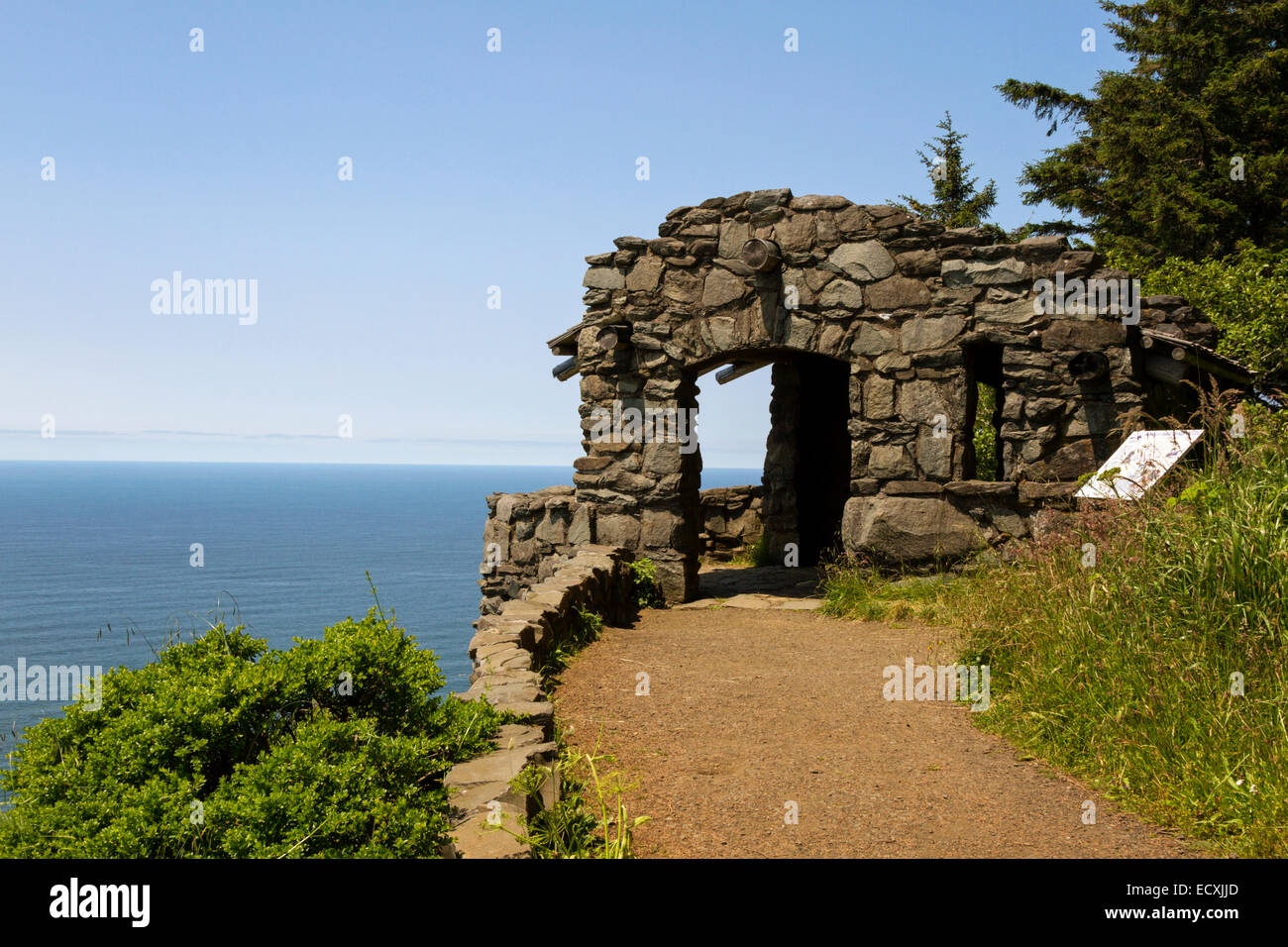 Cape Perpetua Shelter, which was an observation point used in World War II and now on the National Register of Historic Places Stock Photo