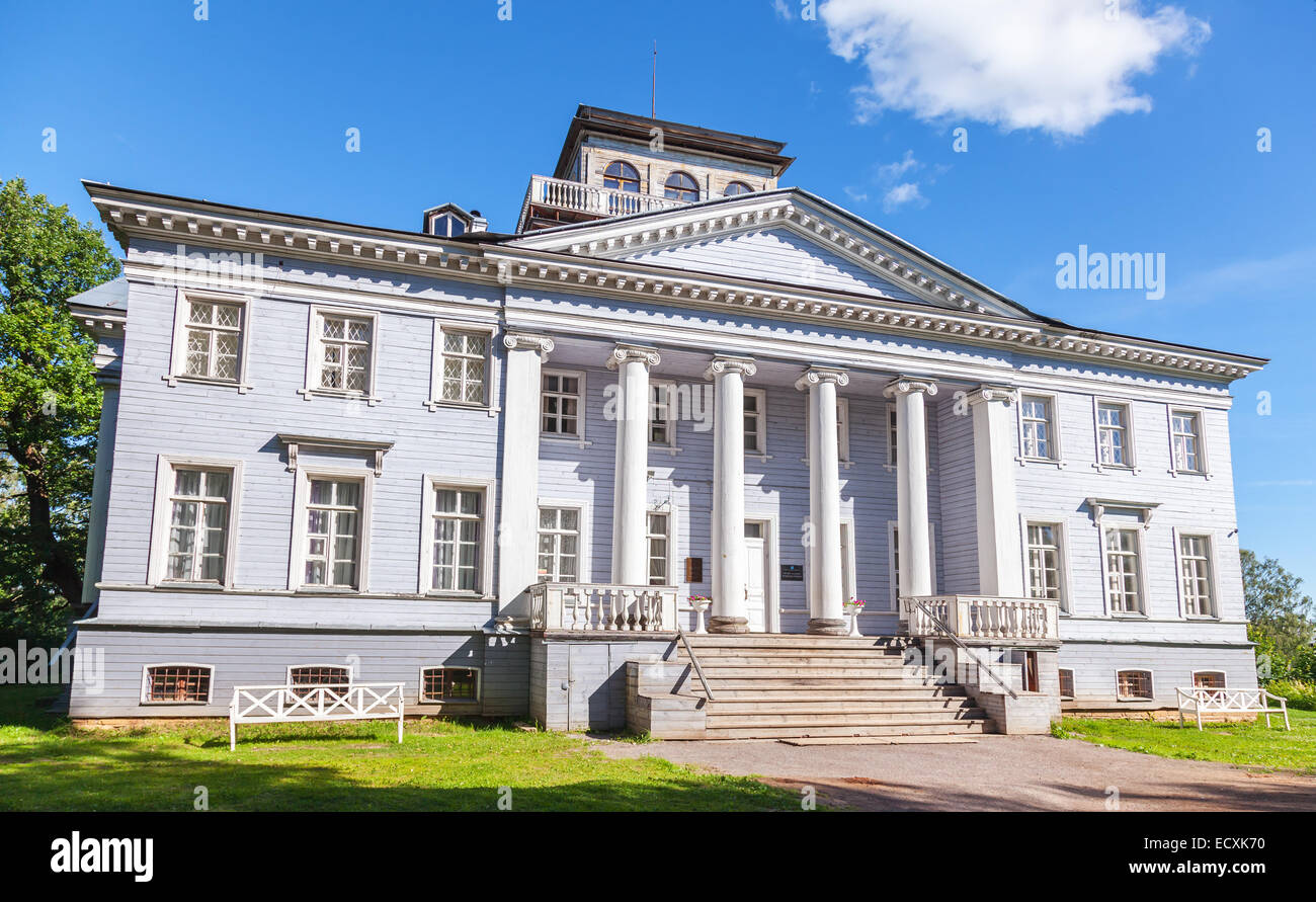 Rozhdestveno, Russia - July 7, 2014: The Rozhdestveno Memorial Estate. Facade of museum in Leningrad Oblast, Russia. The most fa Stock Photo