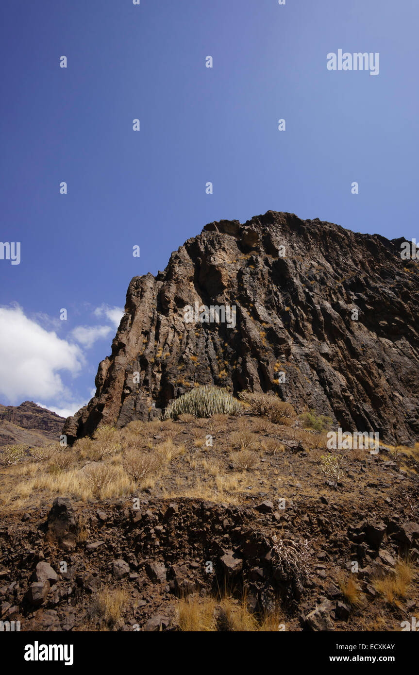 Gran Canaria - Presa del Parralillo, dam in the mountains. Mountain scenery next to the dam. Stock Photo