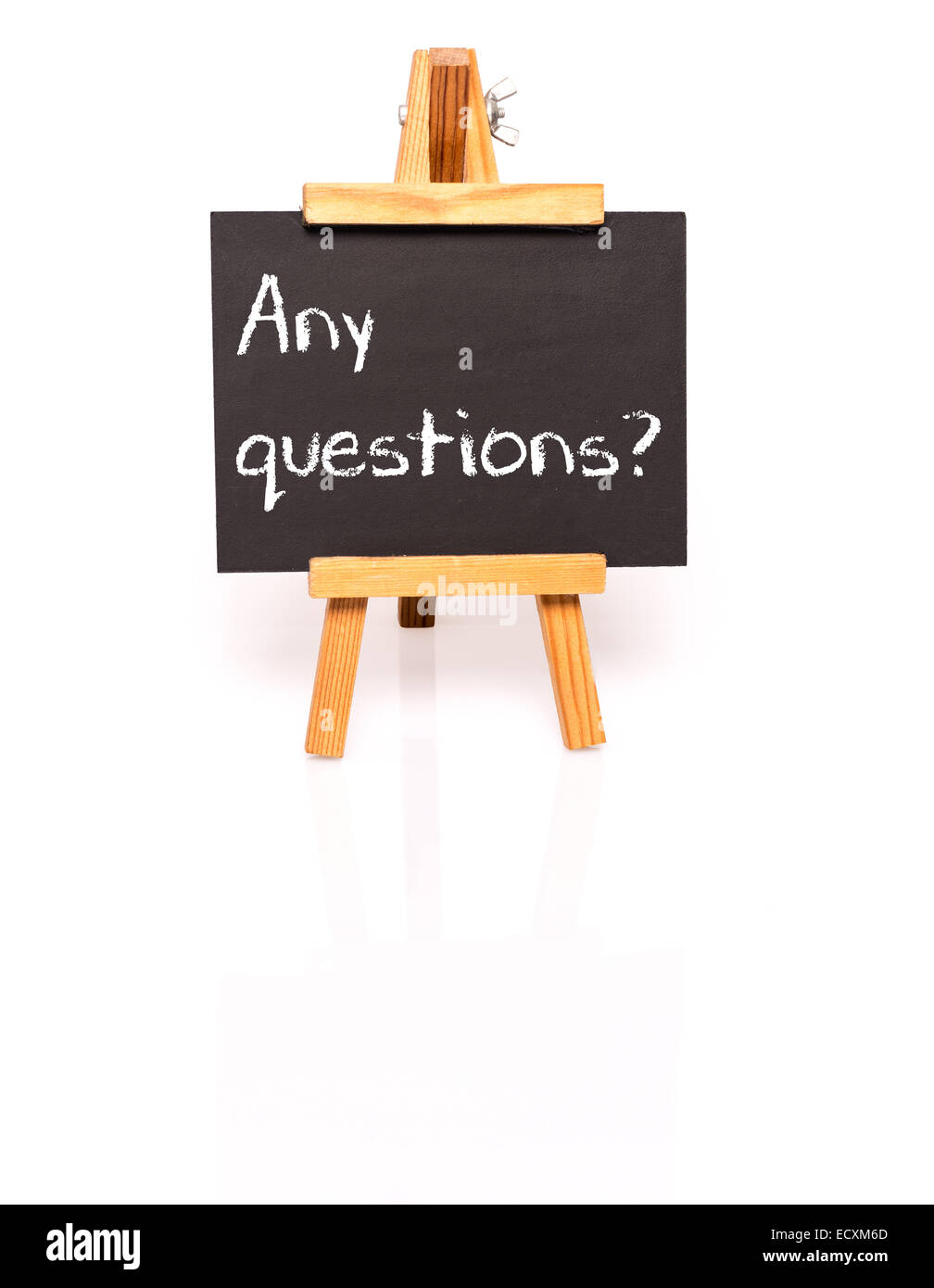Any questions? Blackboard with text and easel Stock Photo Alamy