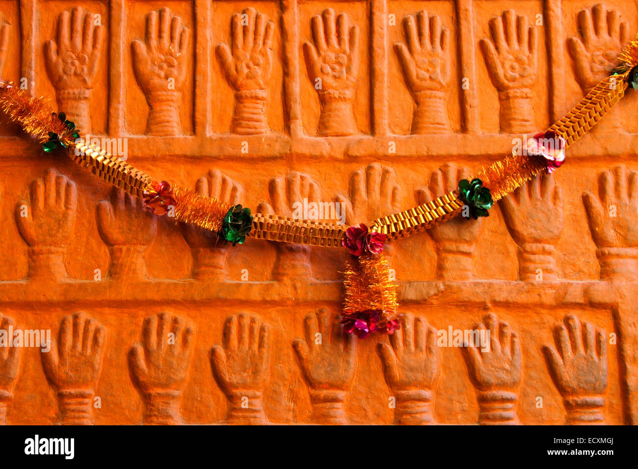 Sati (suttee) handprints at gate of Mehrangarh (Meherangarh) Fort, Jodhpur, Rajasthan, India Stock Photo