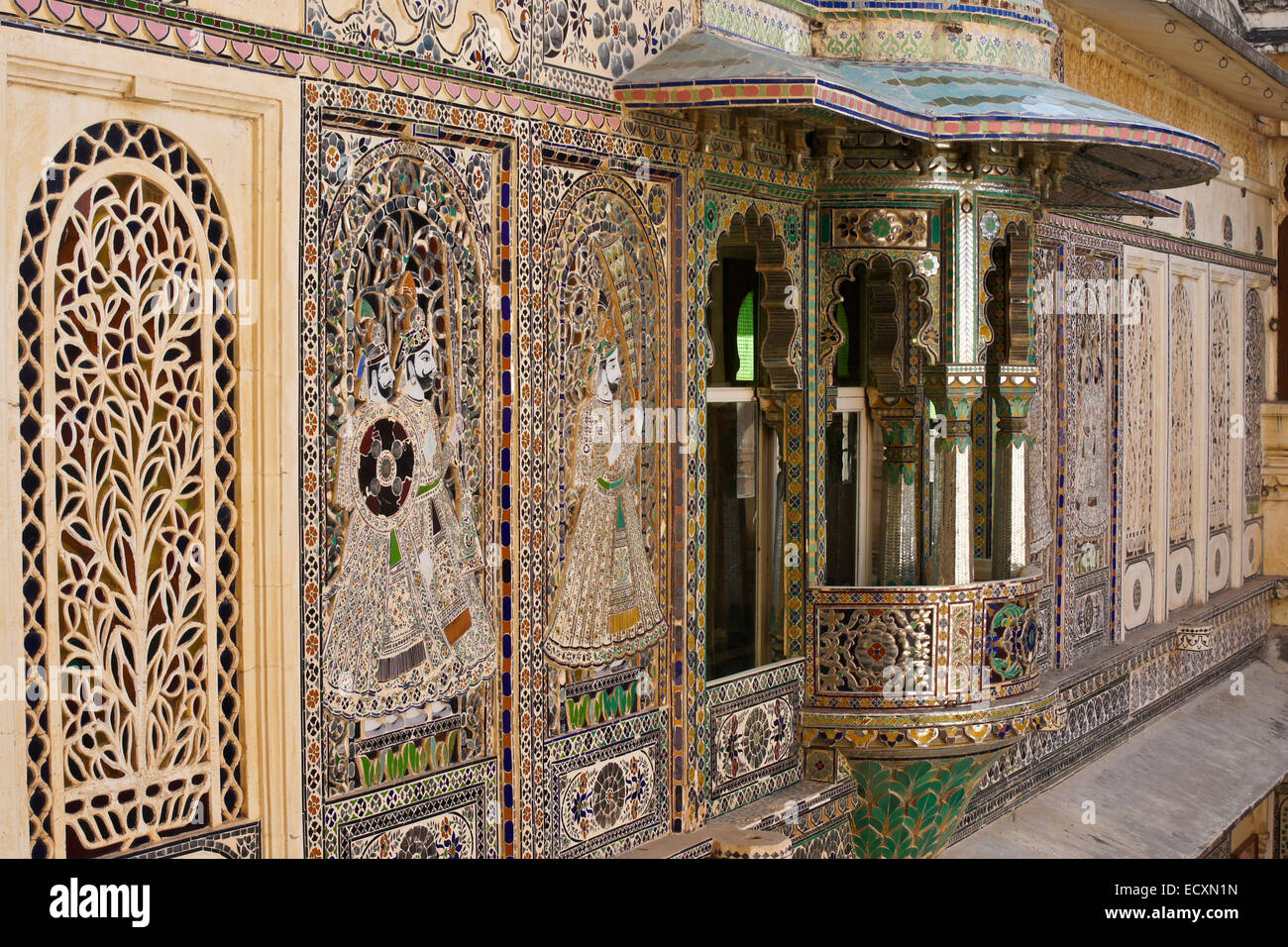 Ornate facade of maharaja's City Palace, Udaipur, Rajasthan, India Stock Photo