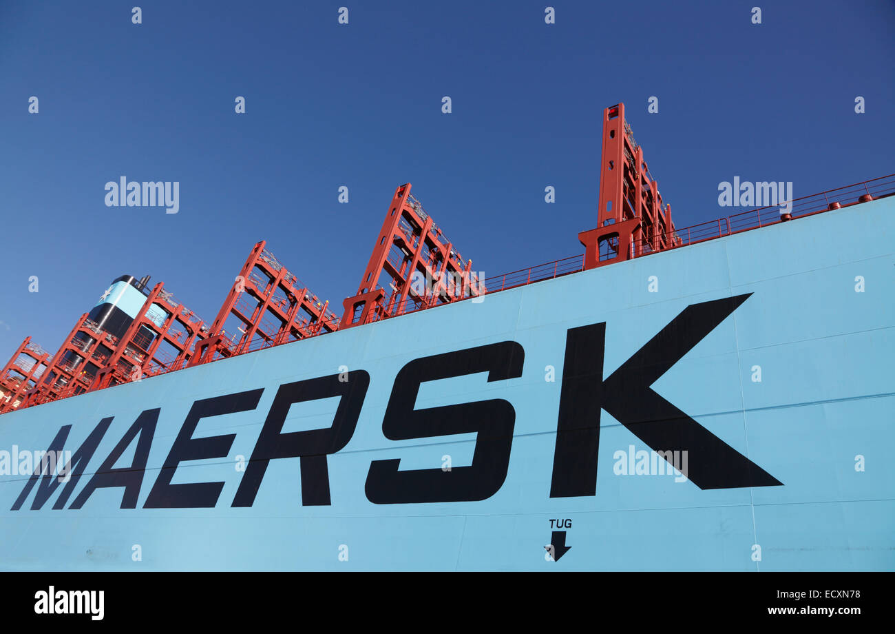 Maersk Line's triple-E ship Majestic Maersk at the Langelinie pier in Copenhagen for presentation and name giving ceremony Stock Photo