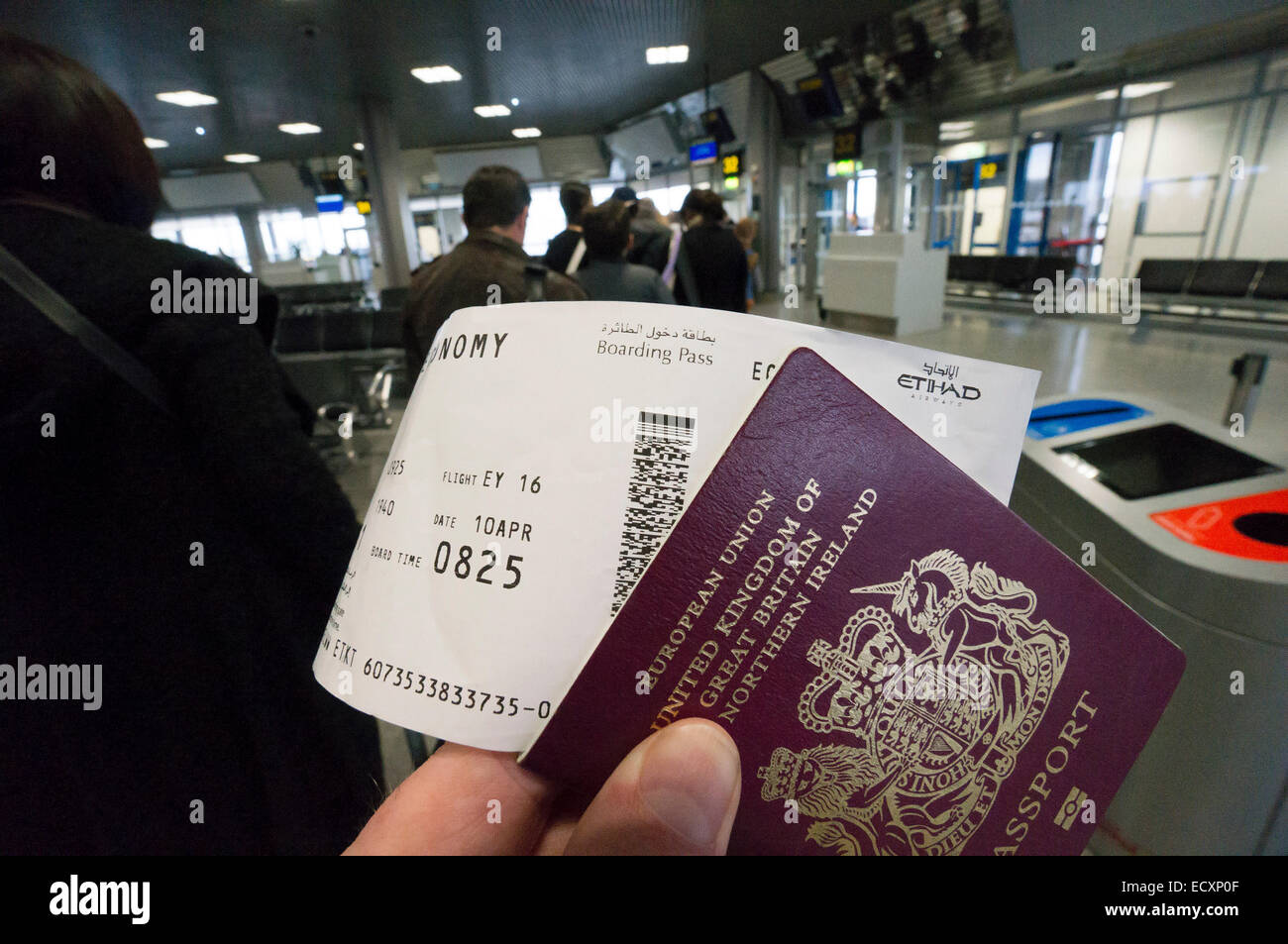 Manchester Airport, England, UK - boarding pass and passport Stock Photo