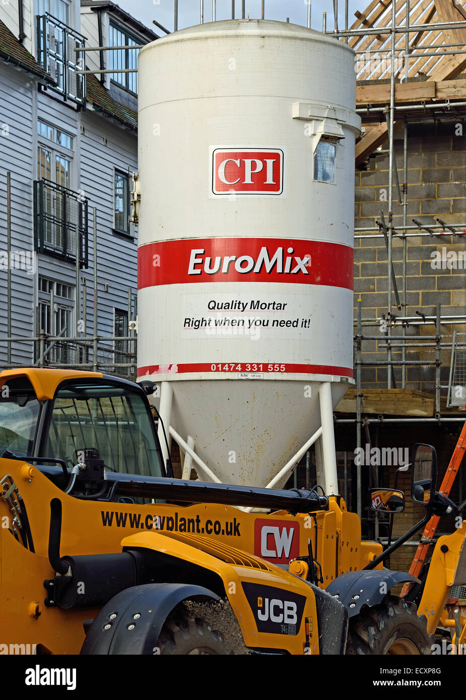 Dry Mortar Silo, on site in Stour Stret, Canterbury, Kent, UK Stock