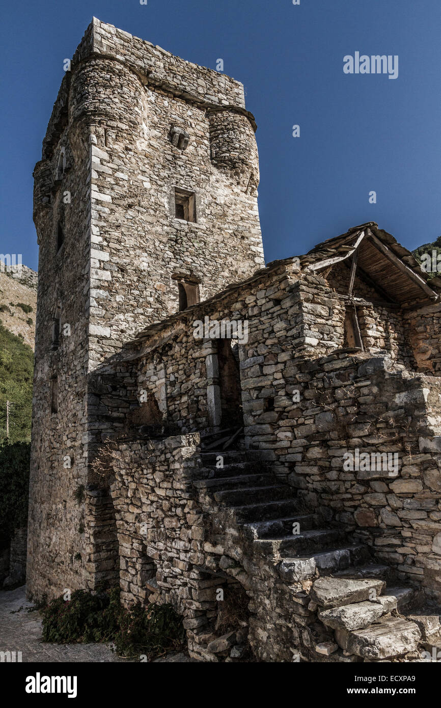 The Dourakis tower in Kastania village Stock Photo