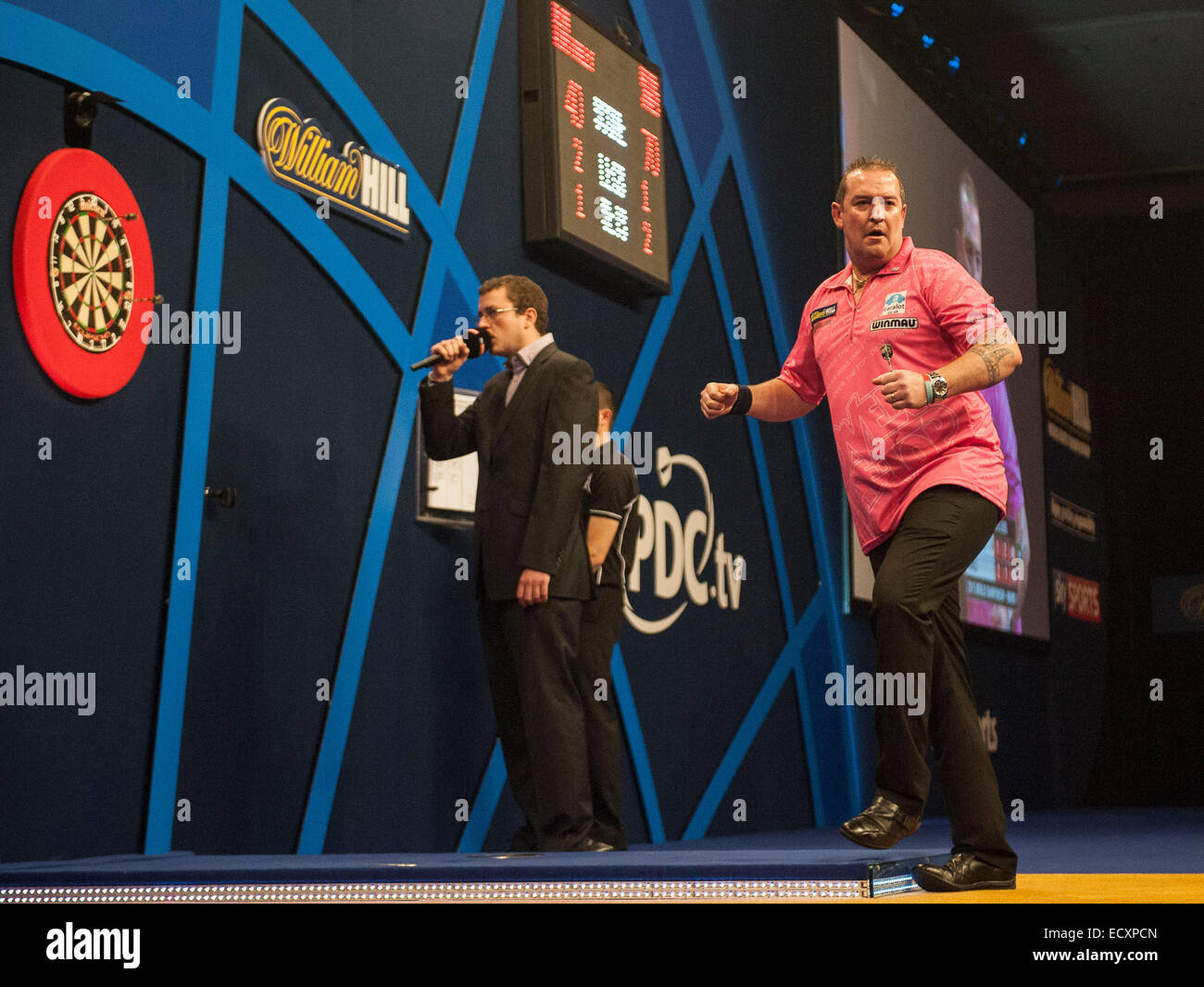 London, UK. 21st Dec, 2014. William Hill World Darts Championship. Dean Winstanley (26) [ENG] celebrates during his game with Wayne Jones [ENG]. Credit:  Action Plus Sports/Alamy Live News Stock Photo