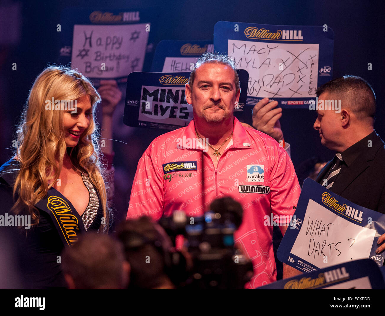 London, UK. 21st Dec, 2014. William Hill World Darts Championship. Dean Winstanley (26) [ENG] makes his way to the stage before his match against Wayne Jones [ENG]. Winstanley won the match 3-2 Credit:  Action Plus Sports/Alamy Live News Stock Photo