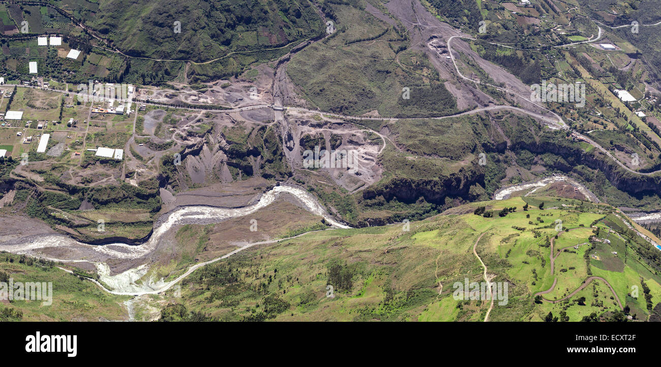 Suburb Of Banos De Agua Santa Tungurahua Province Ecuador Stitched Panorama Full Size Helicopter Aerial Shot Stock Photo