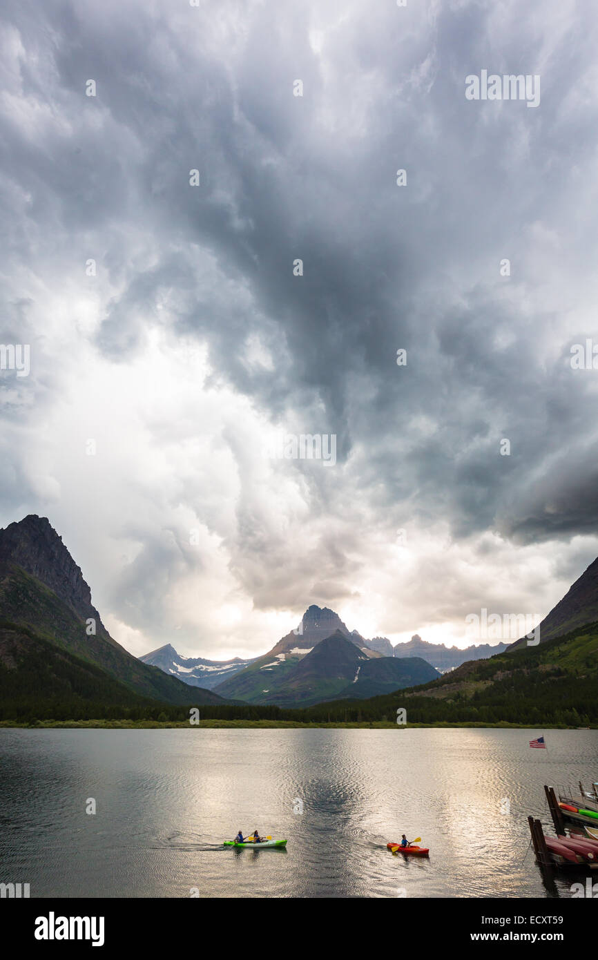 Swiftcurrent Lake in Glacier National Park, located in the U.S. state of Montana. Stock Photo