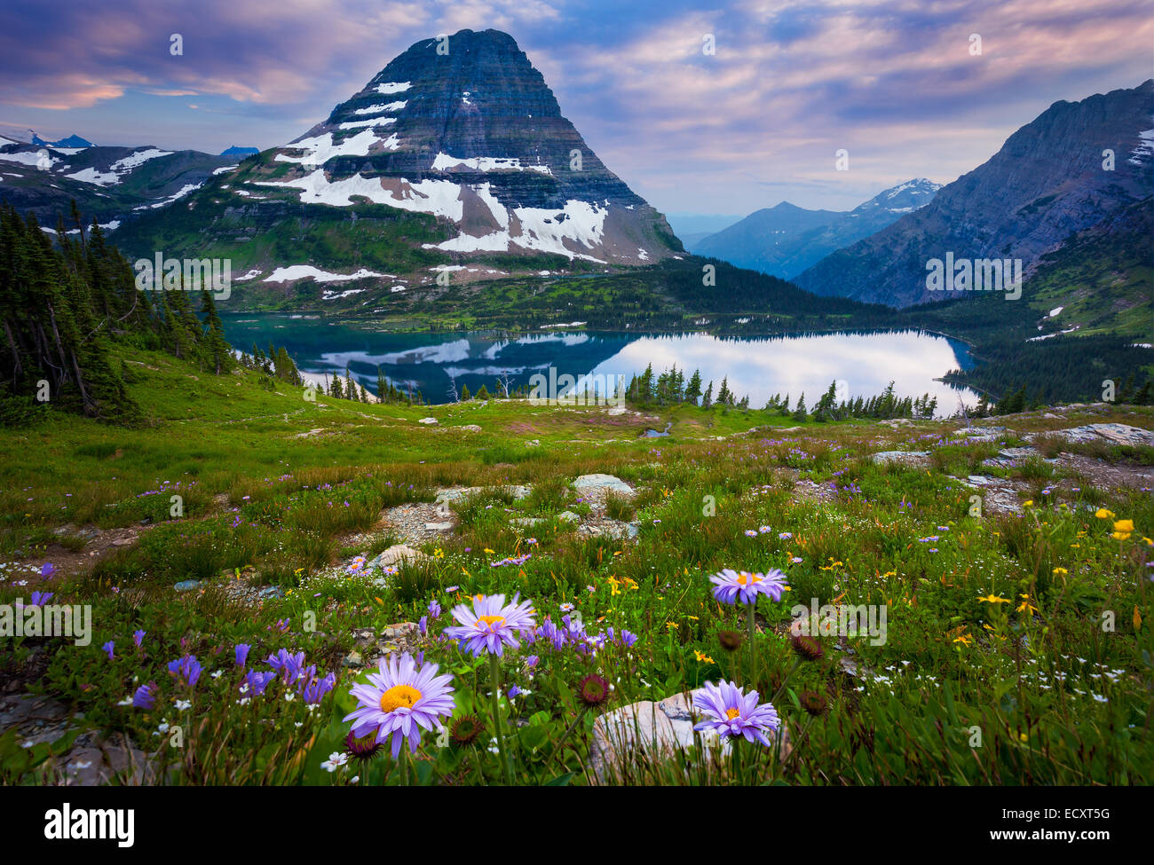 Hidden Lake is located in Glacier National Park, in the U. S. state of Montana. Stock Photo