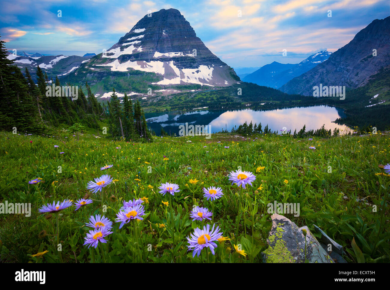 Hidden Lake is located in Glacier National Park, in the U. S. state of Montana. Stock Photo