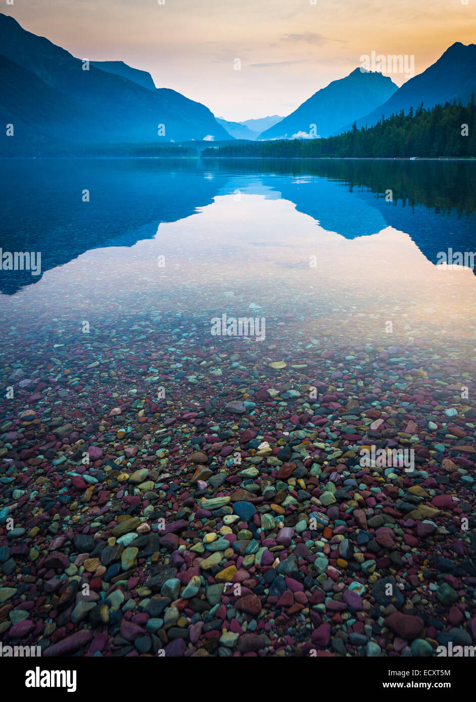 Lake McDonald is the largest lake in Glacier National Park, Montana Stock Photo