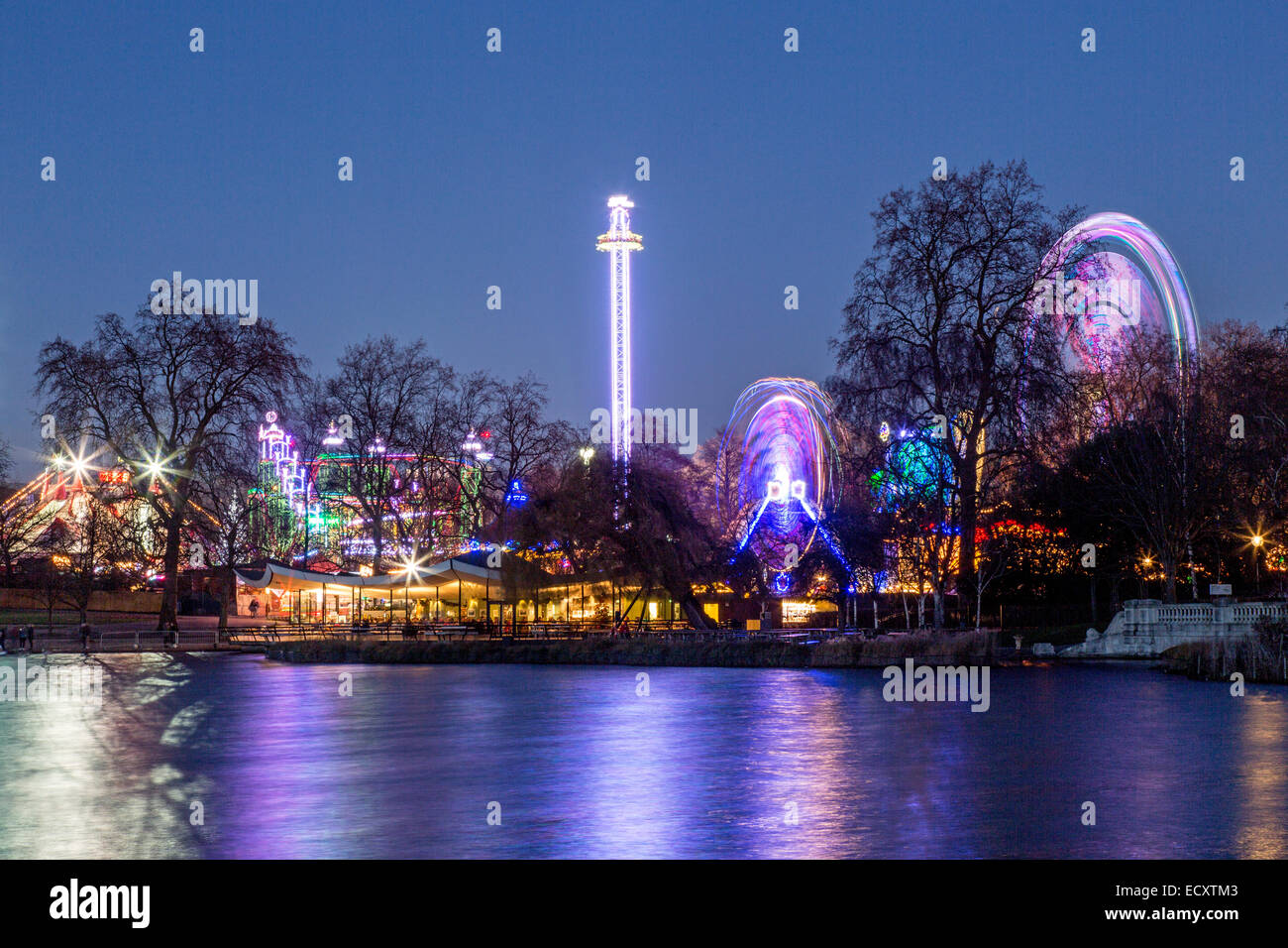 Winter Wonderland at Night Hyde Park London UK Stock Photo