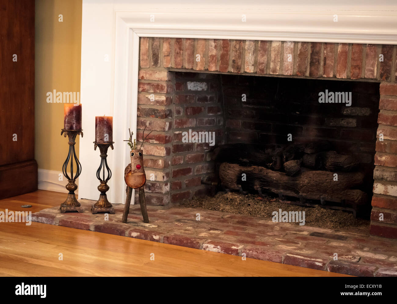 Brick Fireplace With Cnaldes Stock Photo 76809303 Alamy