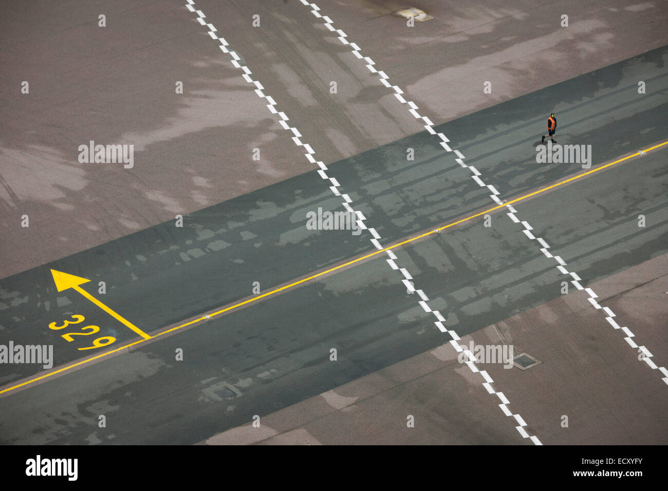 Aerial view (from control tower) of airport ramp marshal at London ...