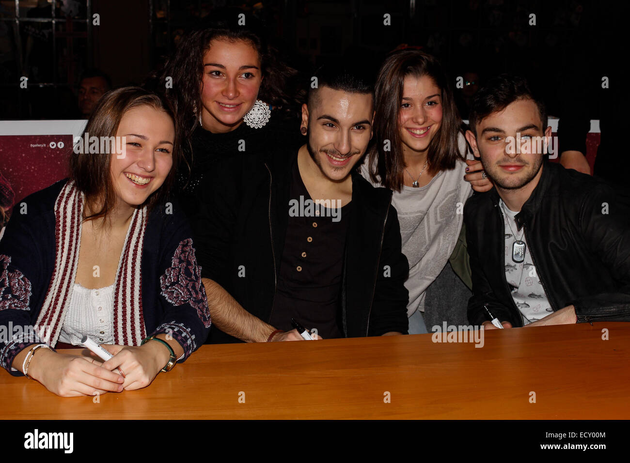 Italy. 21st Dec, 2014. The finalists of X Factor 2014 Lorenzo Fragola (winner), Madh (second place) and Ilaria (third place) performed live at the shopping center 8 Gallery. Also they signed copies of EP to their fans. Credit:  Elena Aquila/Pacific Press/Alamy Live News Stock Photo