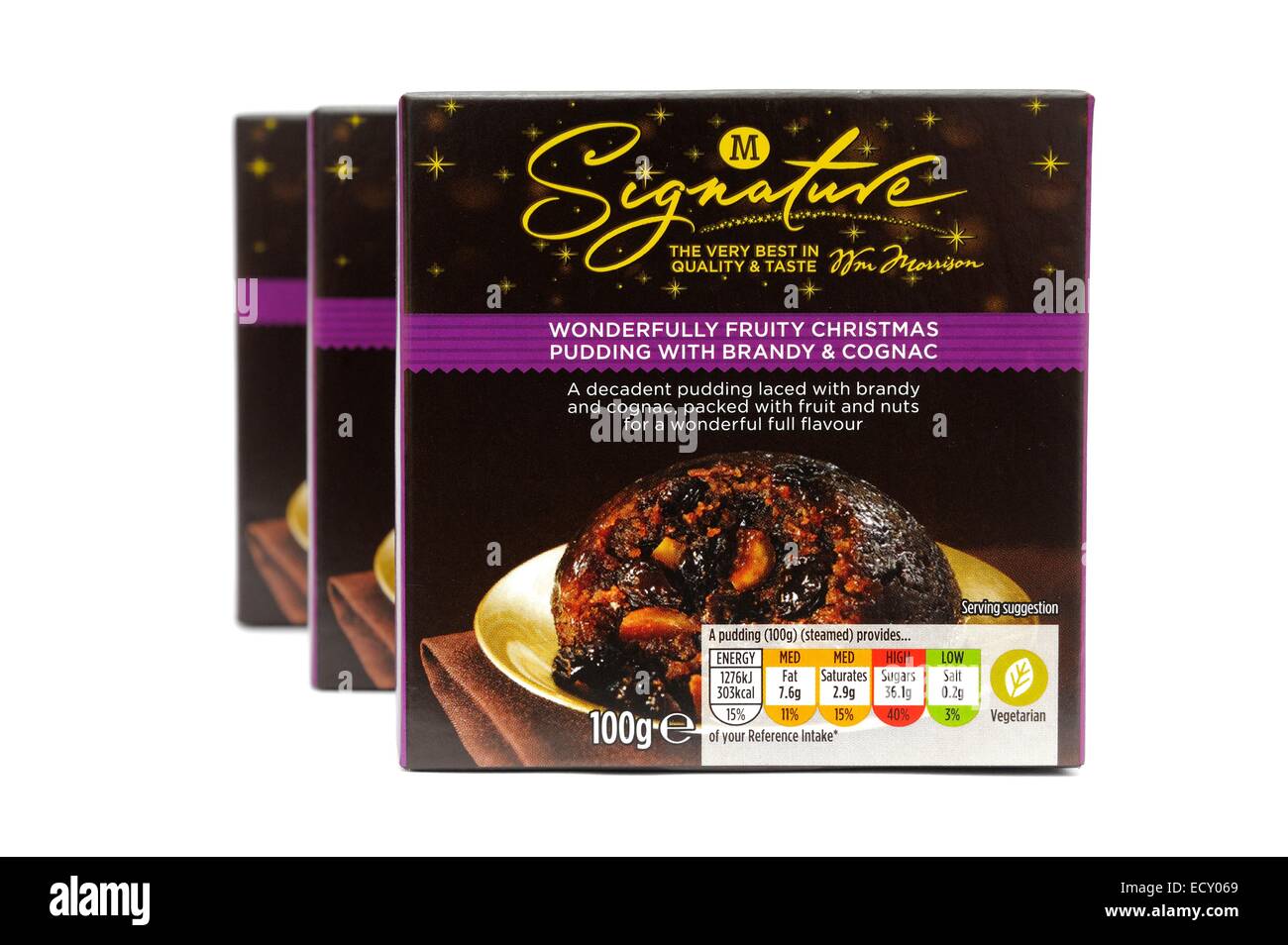Morrisons signature christmas pudding with brandy and cognac England UK Stock Photo