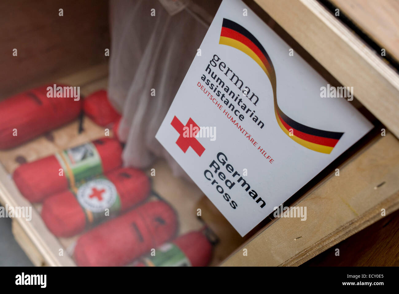 First Aid kits in amergency supplies warehouse, Deutsches Rotes Kreuz (DRK - German Red Cross) at their logistics centre at Berl Stock Photo