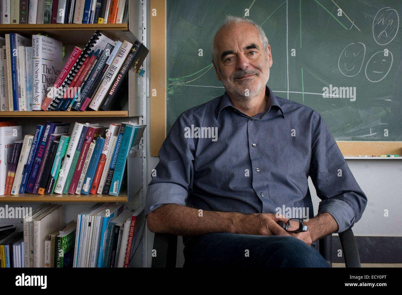 Portrait of mathematician and Risk , Professor Sir David Spiegelhalter with  blackboard in Cambridge,UK Stock Photo - Alamy