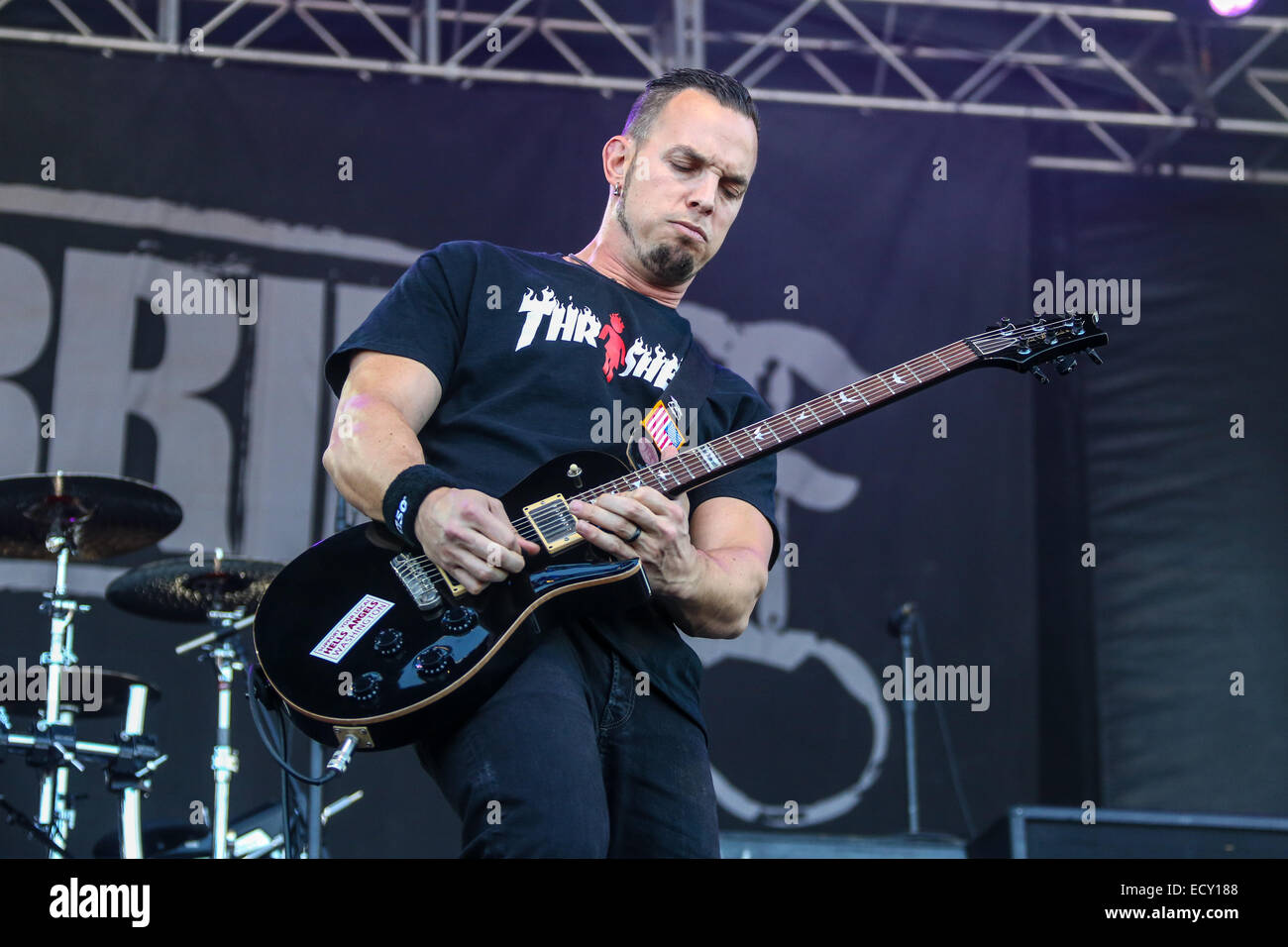 Rock Group ALTER BRIDGE performs on Day 2 as part of the 4th Annual Carolina Rebellion Festival in Charlotte, North Carolina.  The festival took place in the parking lot of the Charlotte Motor Speedway. Stock Photo