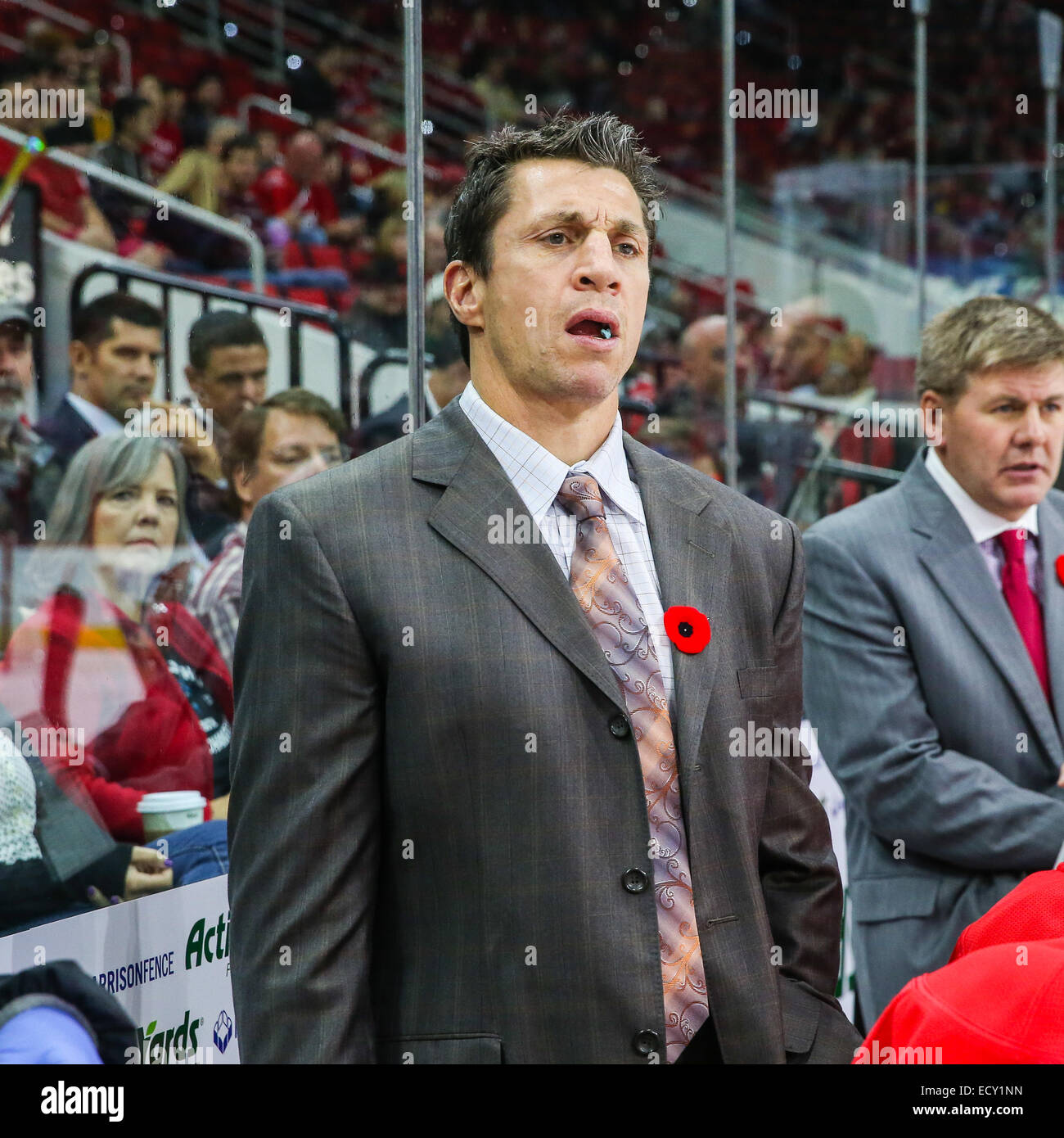 Carolina Hurricanes assistant head coach Rod Brind'Amour during the NHL  game between the Calgary Flames and the Carolina Hurricanes at the PNC  Arena. The Carolina Hurricanes defeated the Calgary Flames 4-1 Stock