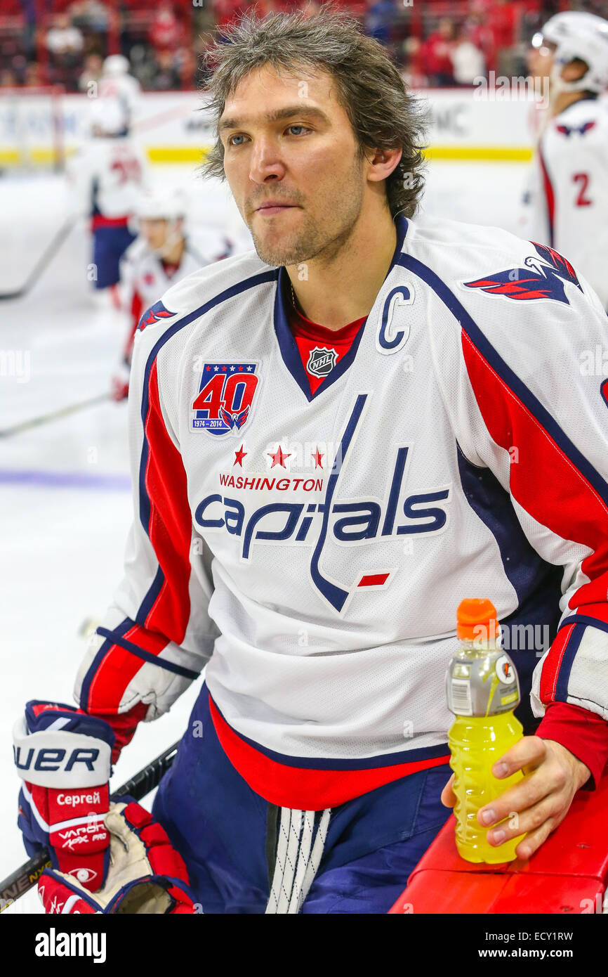 Washington Capitals left wing Alex Ovechkin (8) during the NHL game between the Washington Capitals and the Carolina Hurricanes at the PNC Arena. The Washington Capitals defeated the Carolina Hurricanes 2-1. Stock Photo