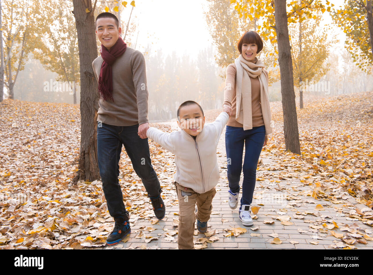 Family with one child at park Stock Photo