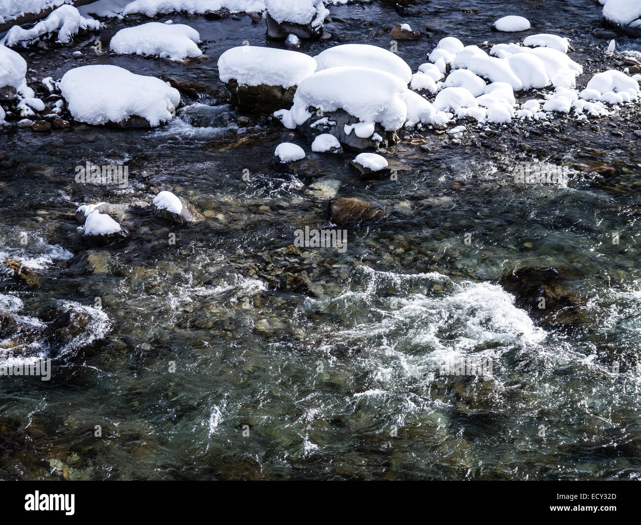 water of a river with snow in winter Stock Photo