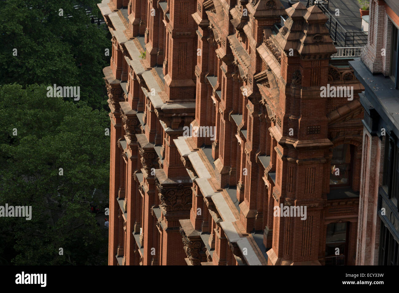 Red brick apartment building in Manhattan, New York City. Stock Photo