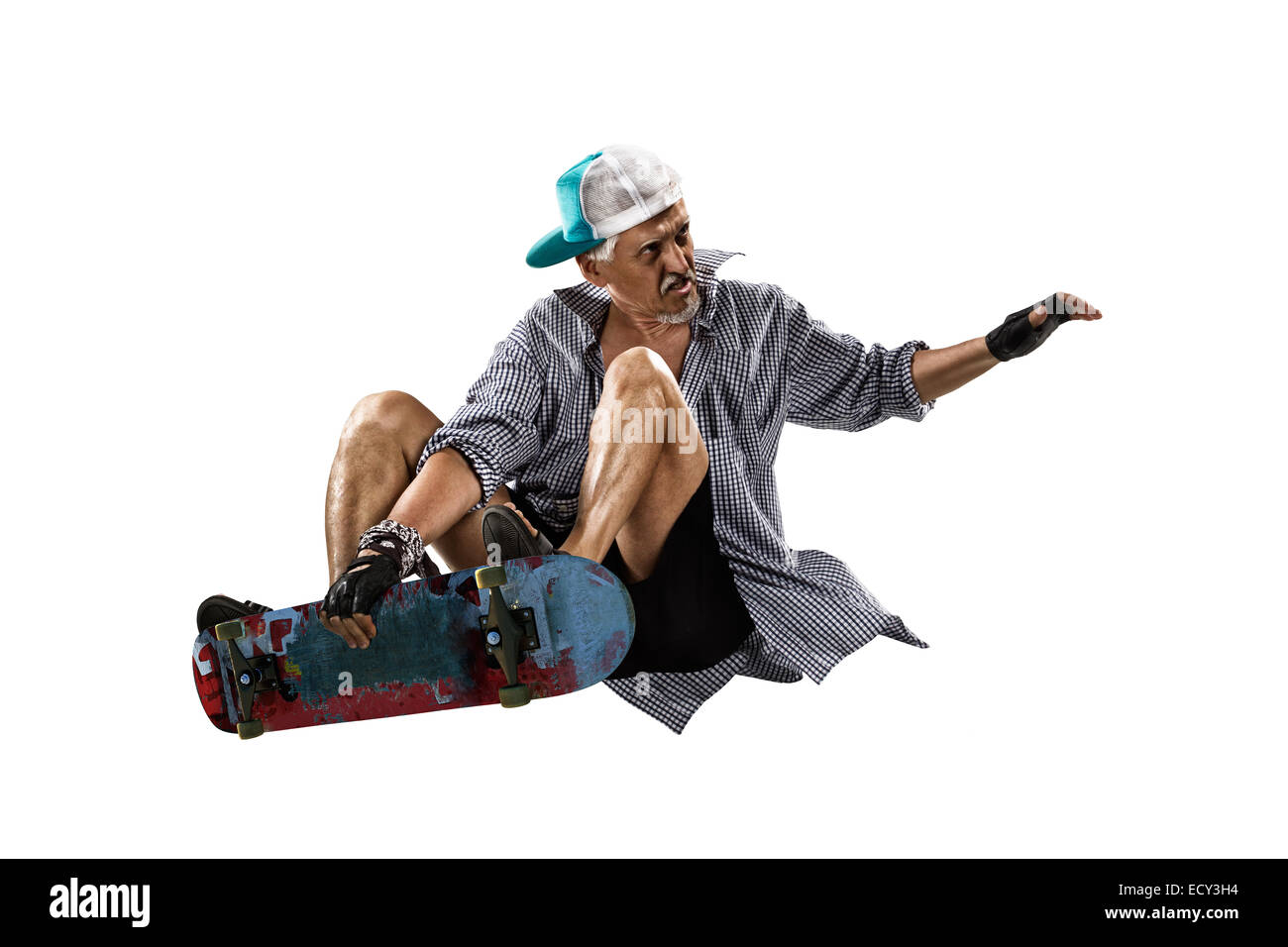 The isolated old man skater Stock Photo