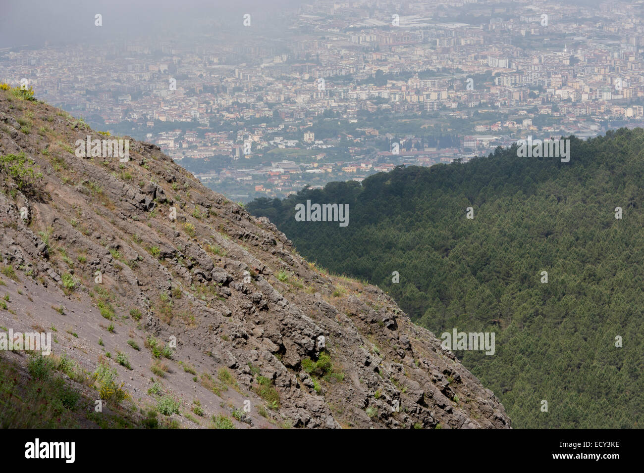 The Bay of Naples (population 3.5m) seen from the south-western slopes of the Vesuvius Volcano which last erupted in 1944. Stock Photo