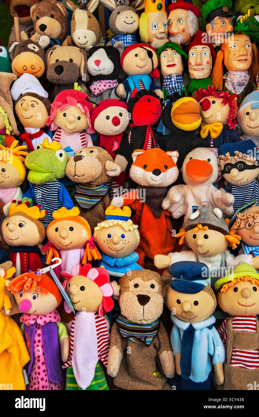 Various dolls for puppet theater, Auer Dult, Munich, Upper Bavaria, Bavaria, Germany Stock Photo