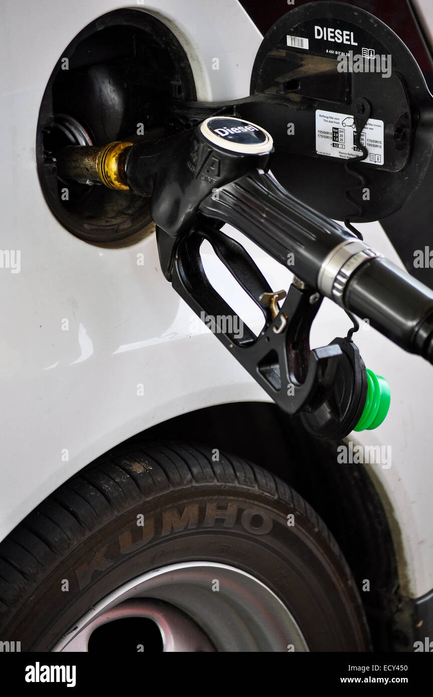 Refuelling of a car with diesel fuel, detail view Stock Photo