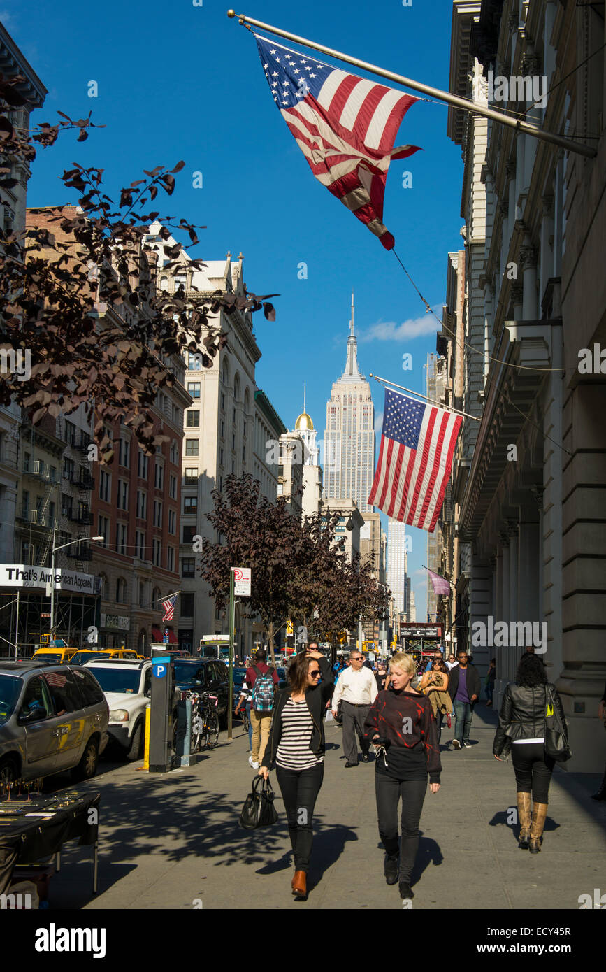 5th Avenue and Empire State Building, Manhattan, New York City, New York, United States Stock Photo