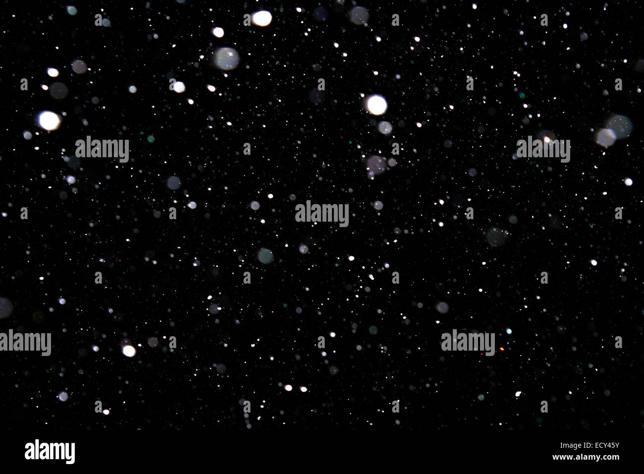 background of snowflakes by night with flashlight Stock Photo
