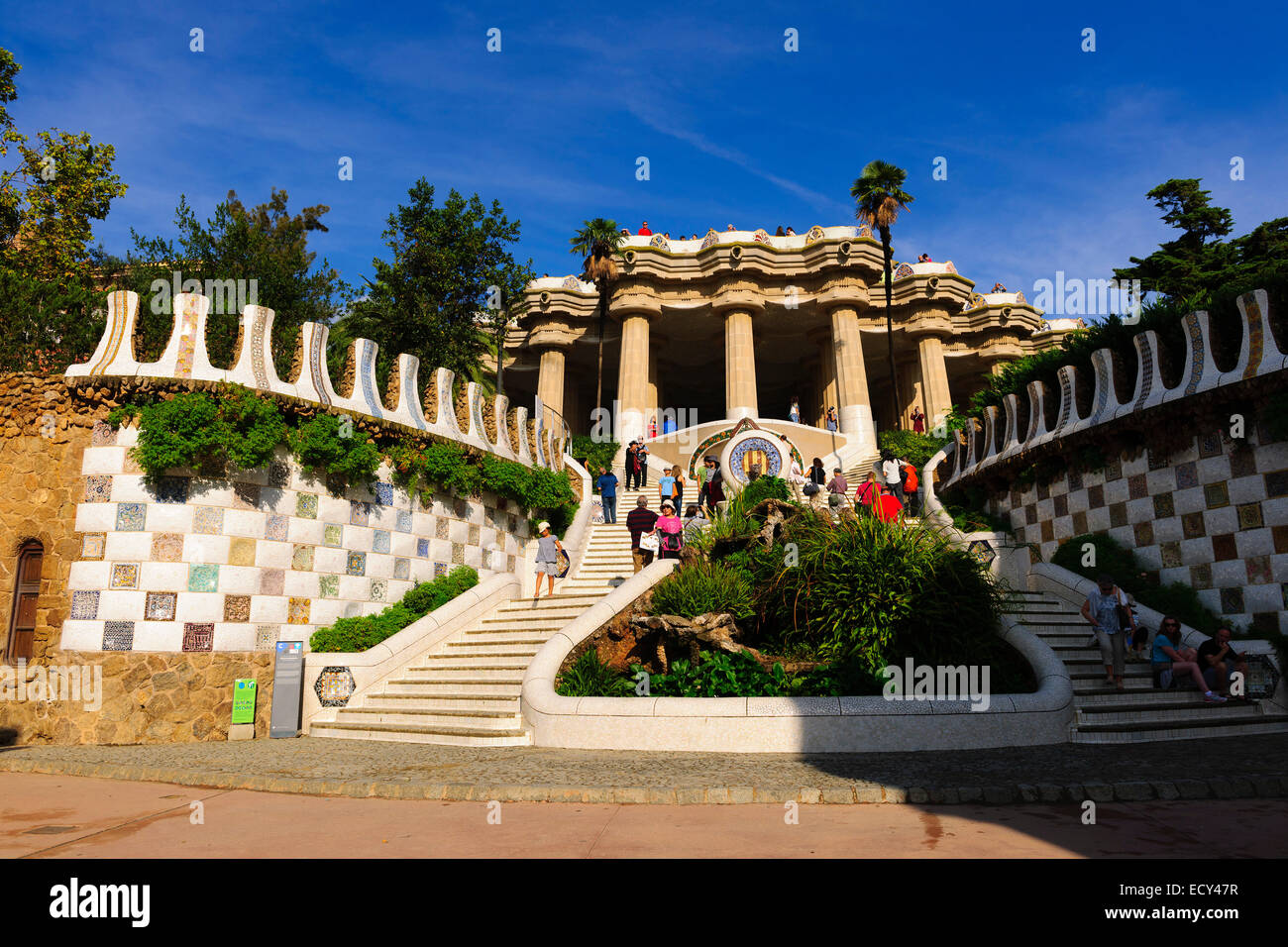 Portico with a monumental staircase, by architect Antoni Gaudi, Parc ...