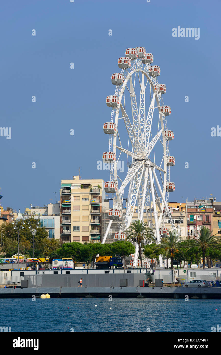 Ferris wheel at the old port, Barcelona, Catalonia, Spain Stock Photo