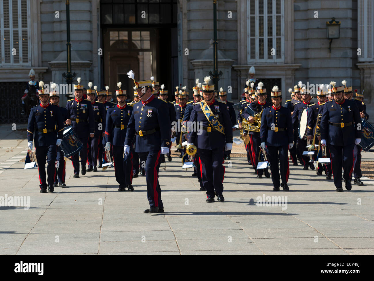 Royal band in front of the Royal Palace, Madrid, Spain Stock Photo