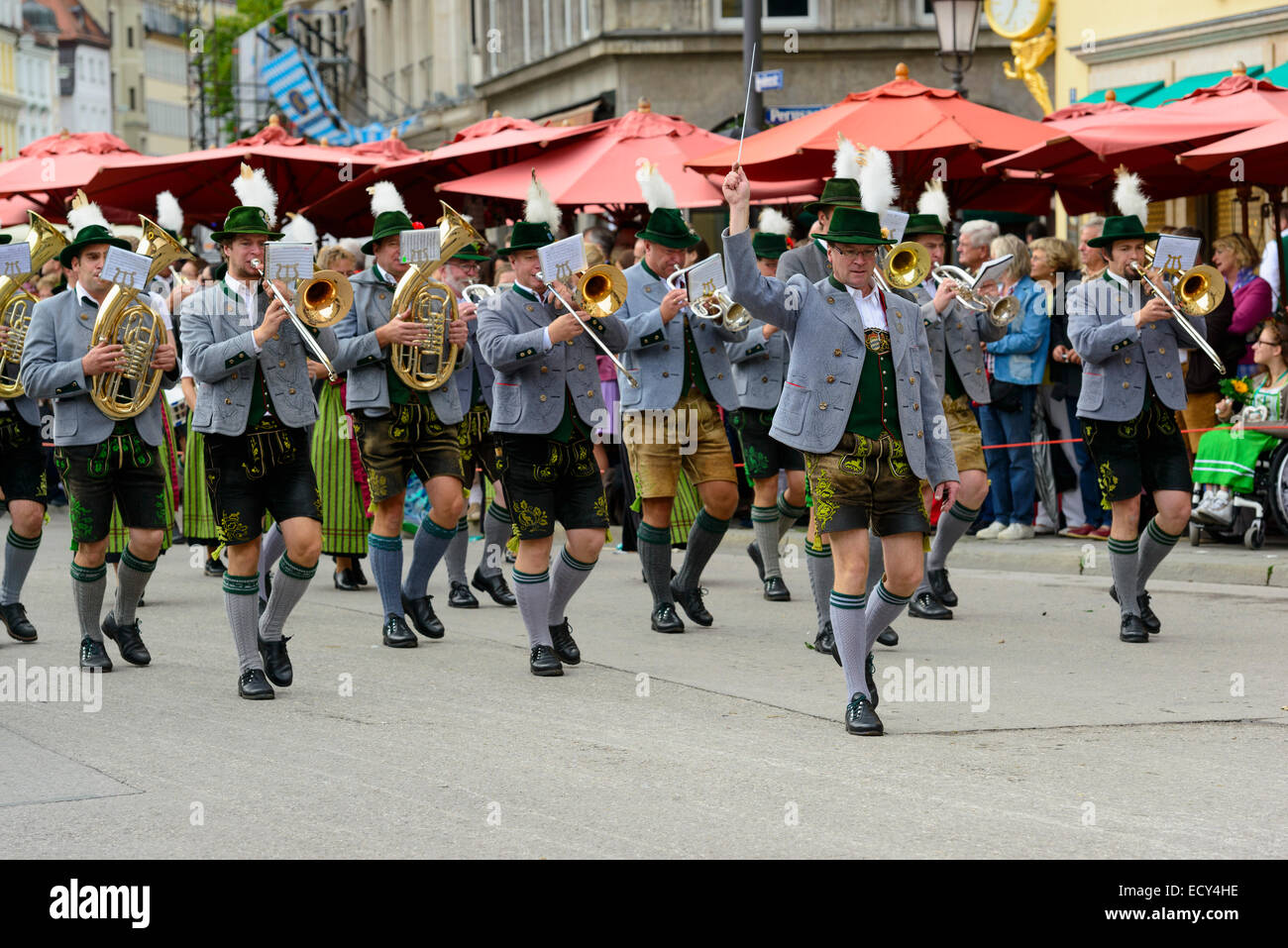 Bavarian brass band at the Oktoberfest Costume and Riflemen's Parade, Munich, Upper Bavaria