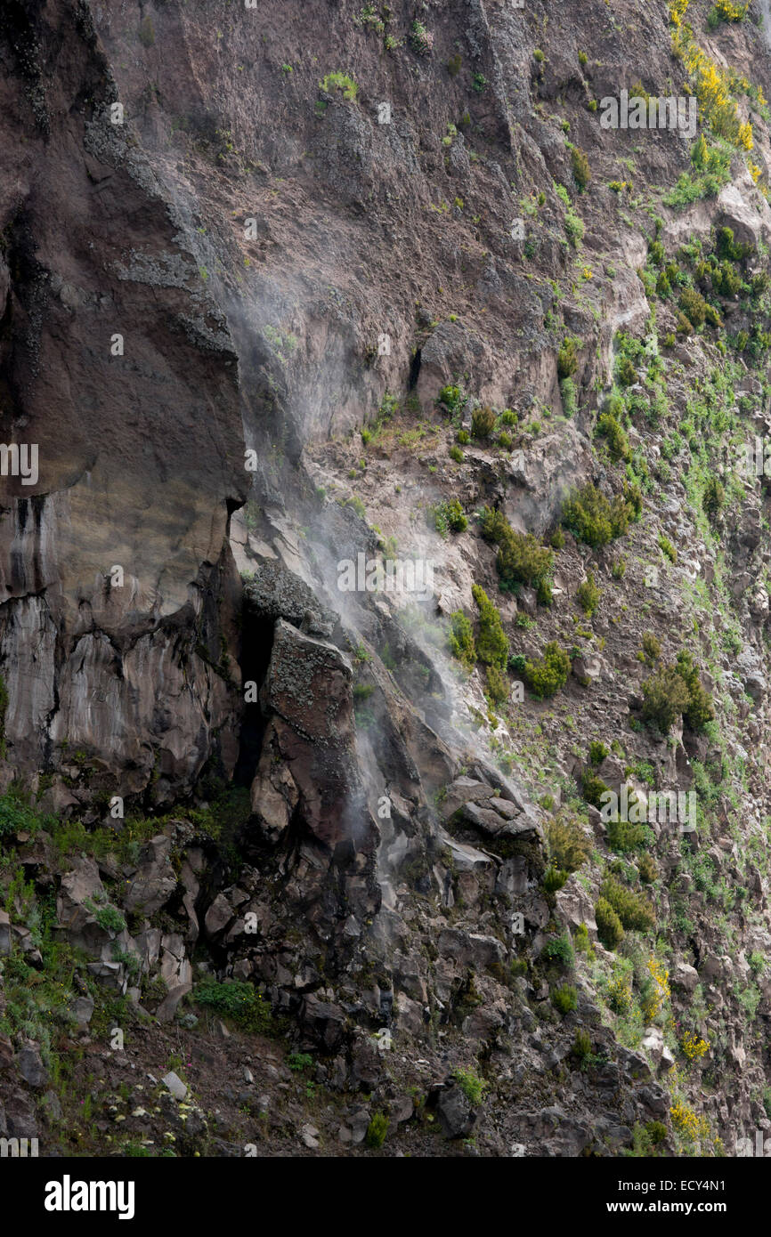Crater geothermal steam from fissures on edge of dormant Vesuvius volcano, near Naples, Italy. Stock Photo