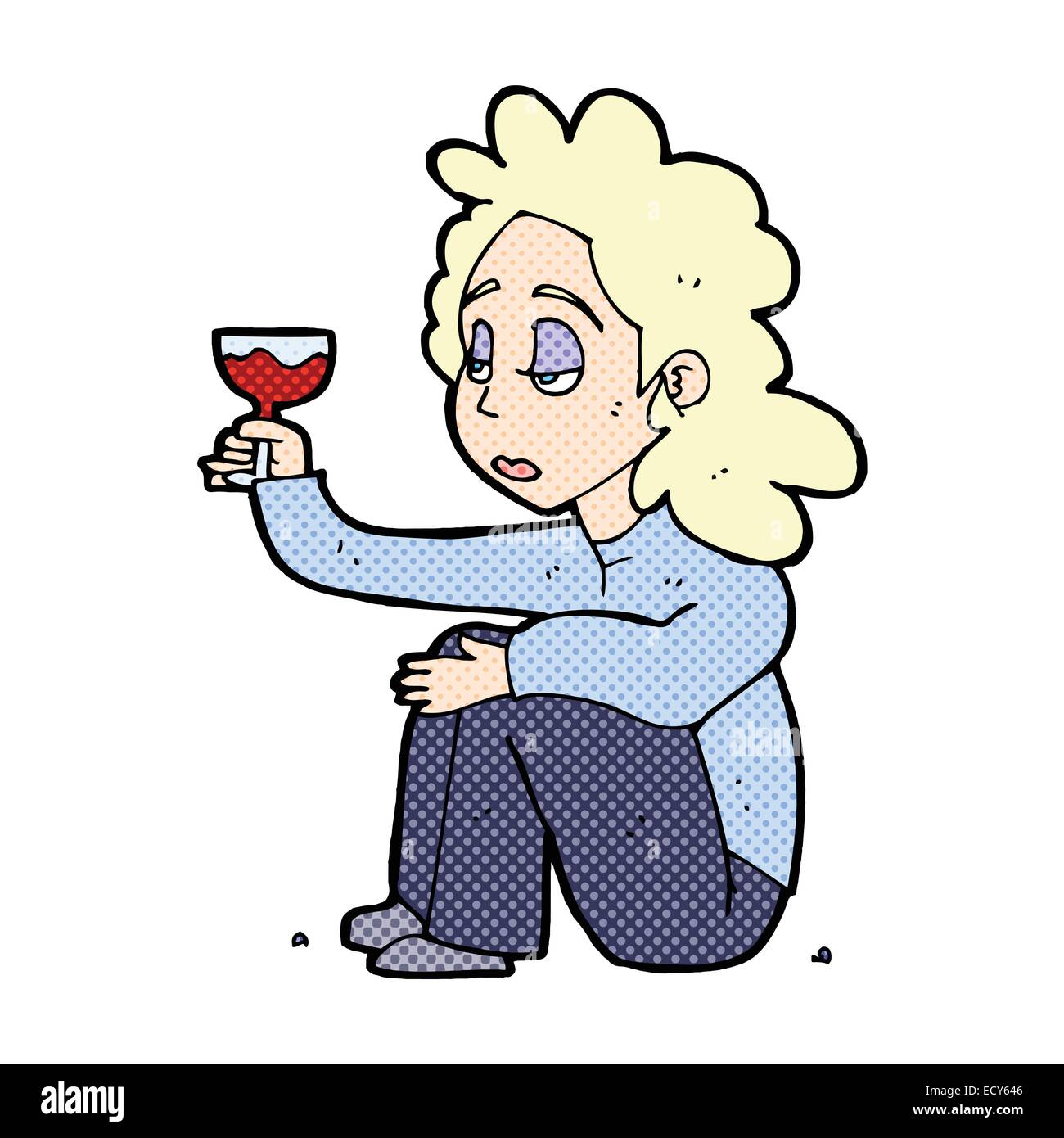 retro comic book style cartoon unhappy woman with glass of wine Stock ...