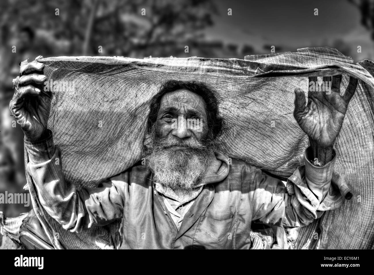 Old man with a cloth, Guwahati, Assam, India Stock Photo