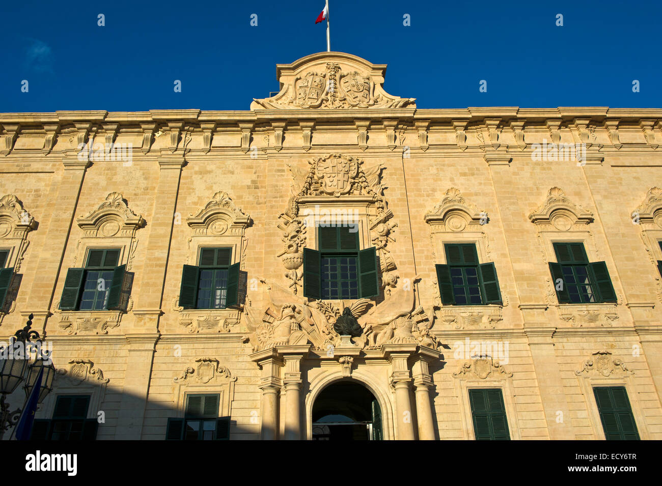 Baroque façade of the Auberge de Castille, seat of the Prime Minister, European Capital of Culture 2018, Valletta, Malta Stock Photo