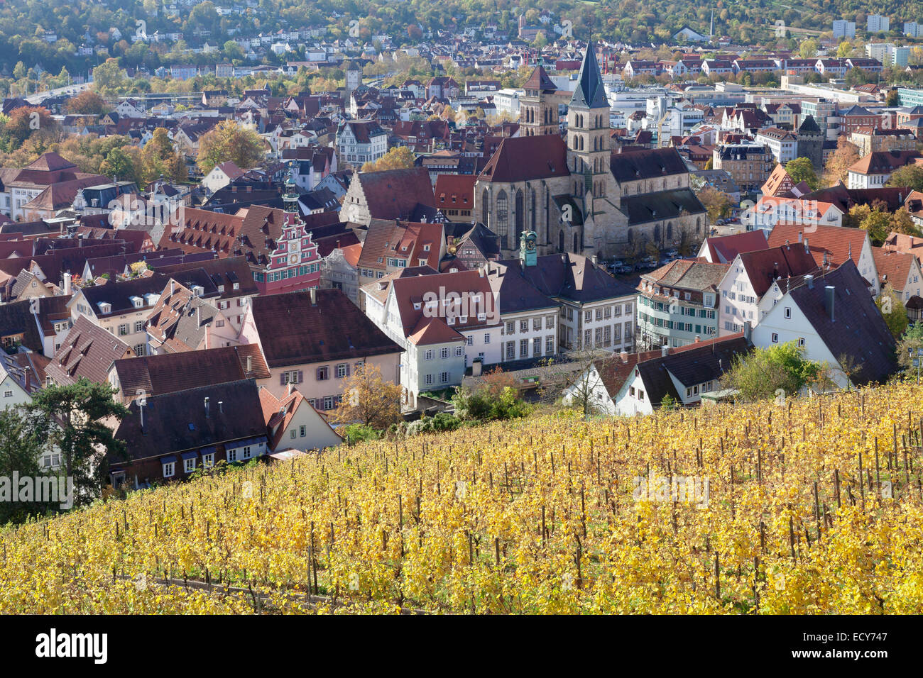 View from the castle to the old town of esslingen hires stock