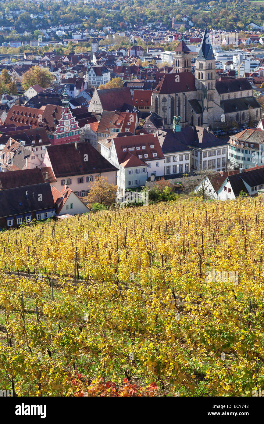 View from the castle on the old town in autumn, Esslingen am Neckar, Baden-Württemberg, Germany Stock Photo