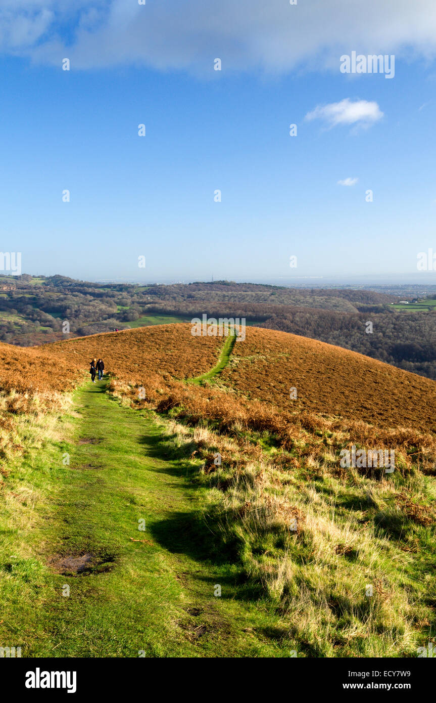 View across the Taff Vale from the Garth Mountain above Taffs Well, South Wales, Valleys, UK. Stock Photo