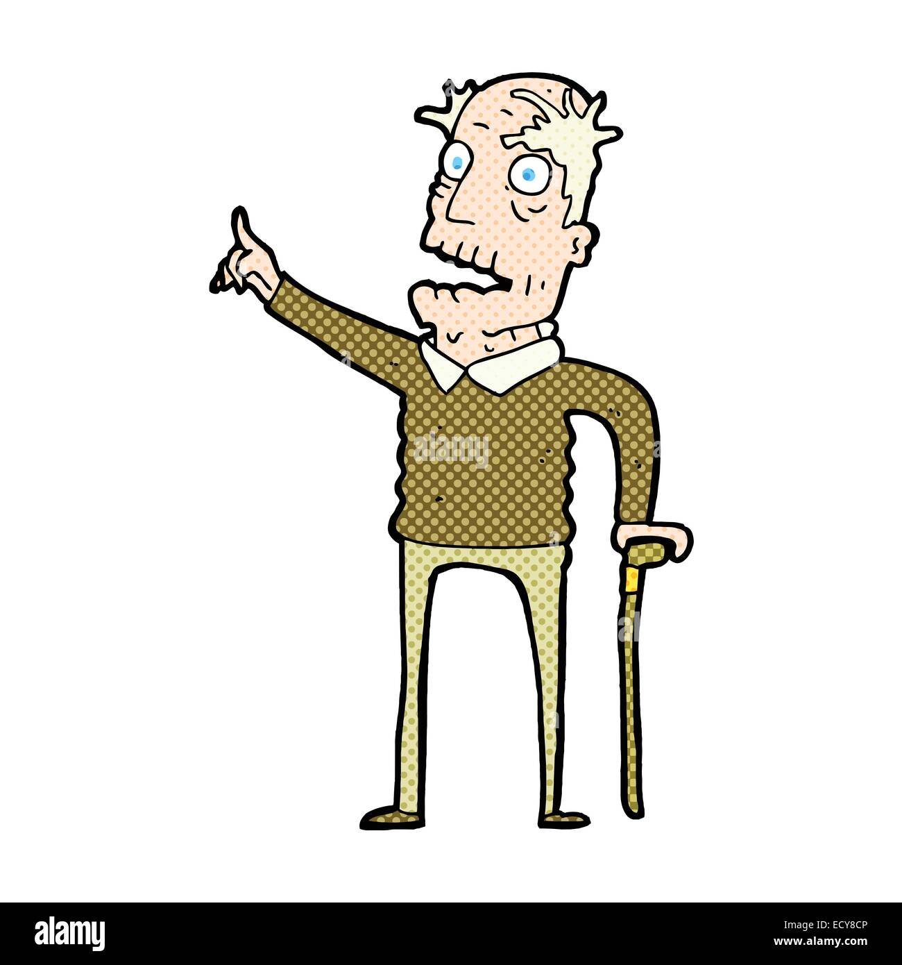 retro comic book style cartoon old man with walking stick Stock Vector ...